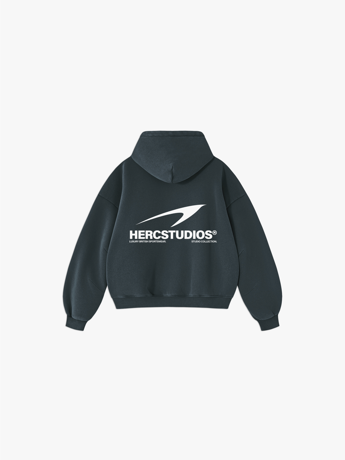 HERCSTUDIOS Vintage Fleece Boxy Hoodie - Navy back flat lay