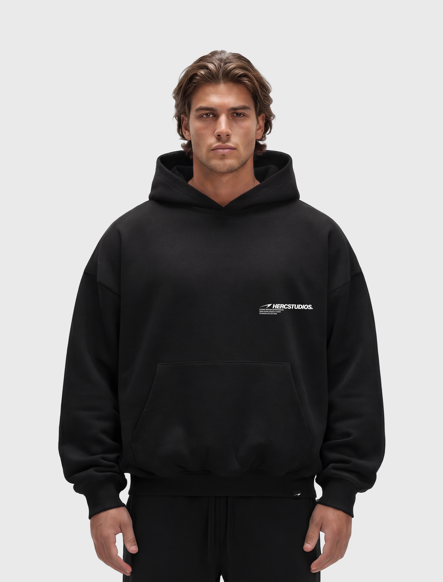 Hercstudios Boxy Hoodie - Black model front
