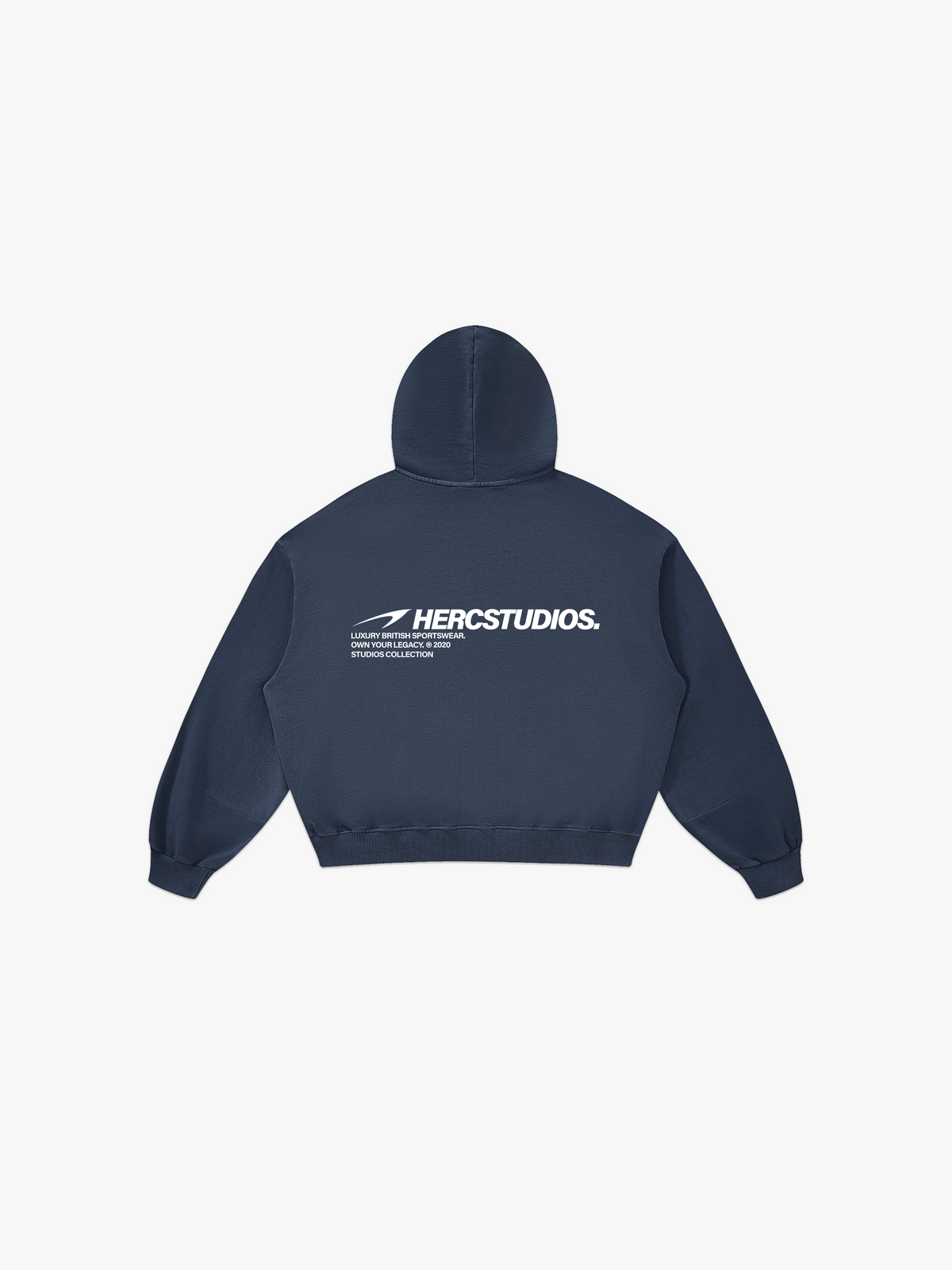 HERCSTUDIOS Boxy Hoodie - Navy back flat lay