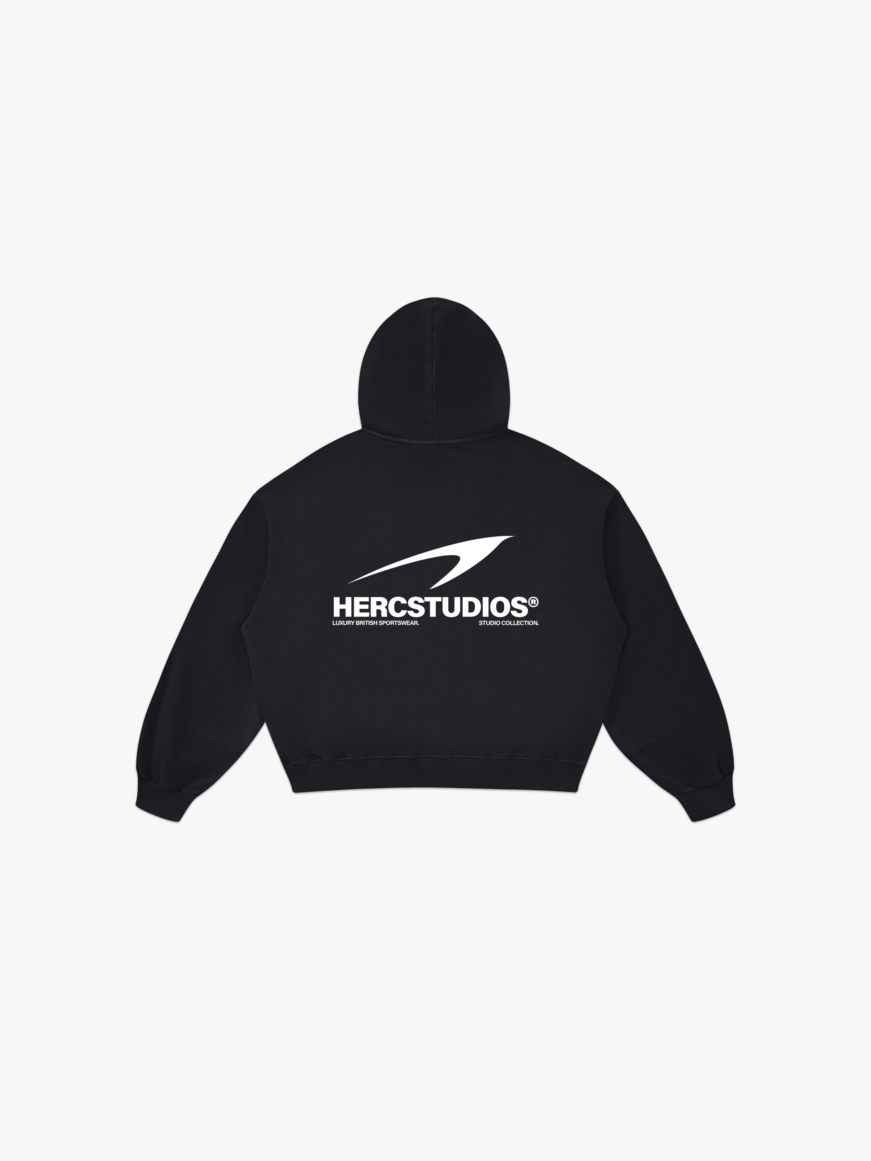 HERCSTUDIOS Boxy Hoodie - Black back flat lay