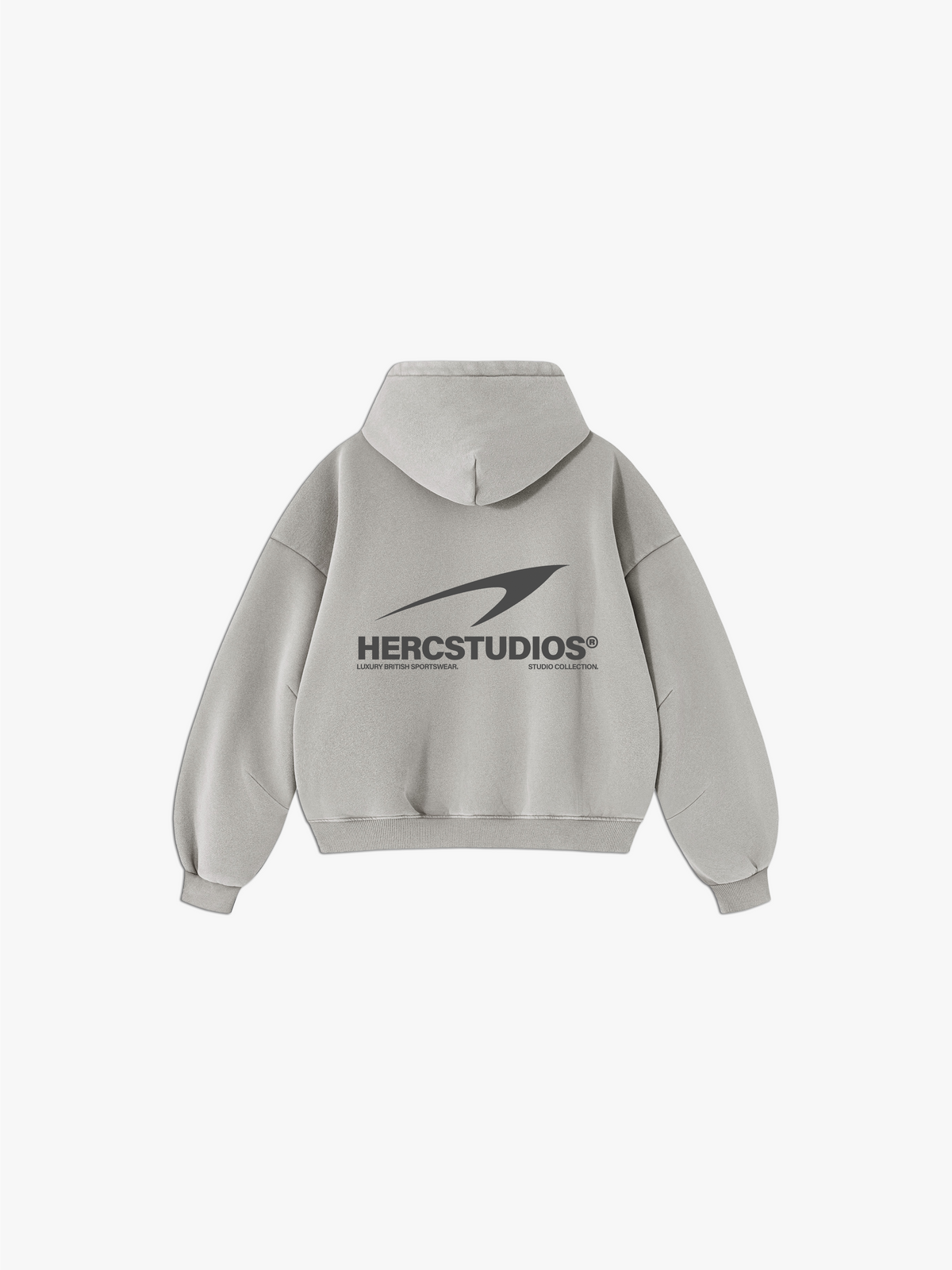 HERCSTUDIOS Vintage Fleece Boxy Hoodie - Light Grey back flat lay