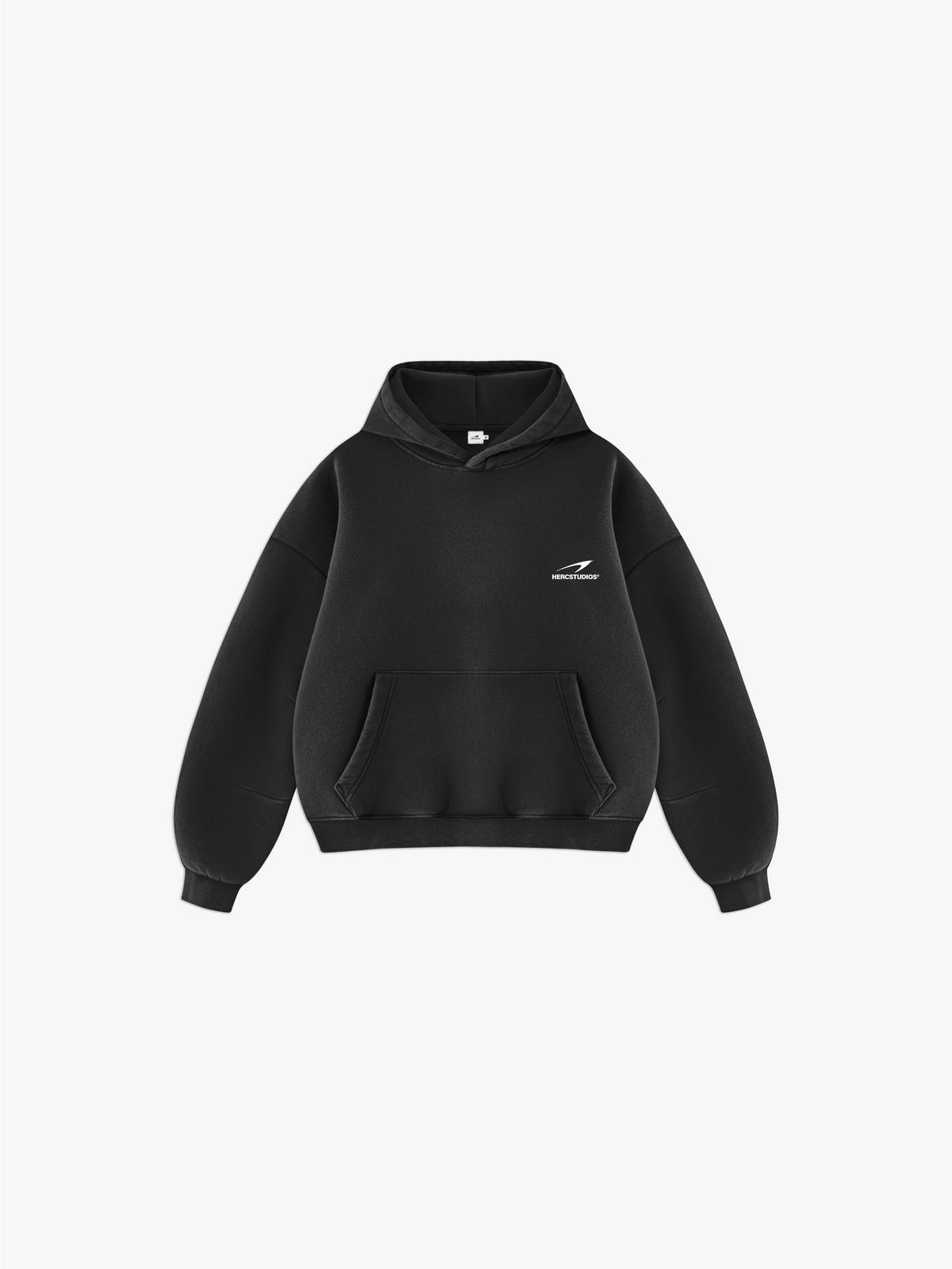 HERCSTUDIOS OVERSIZED HOODIE Black front - warehouse sale