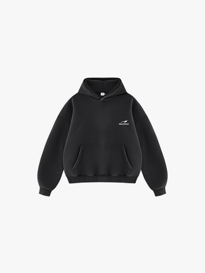 HERCSTUDIOS OVERSIZED HOODIE Black front - warehouse sale