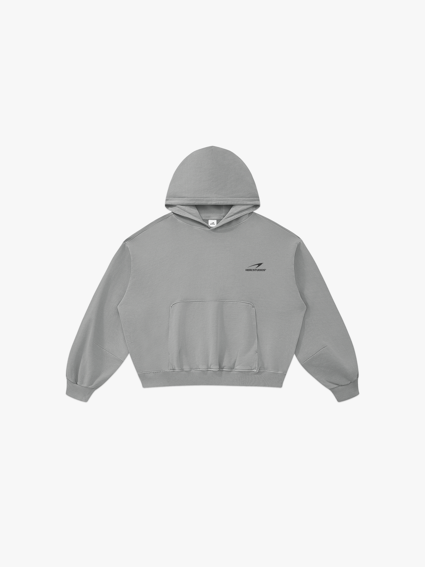 HERCSTUDIOS Boxy Hoodie - Light Grey front flat lay