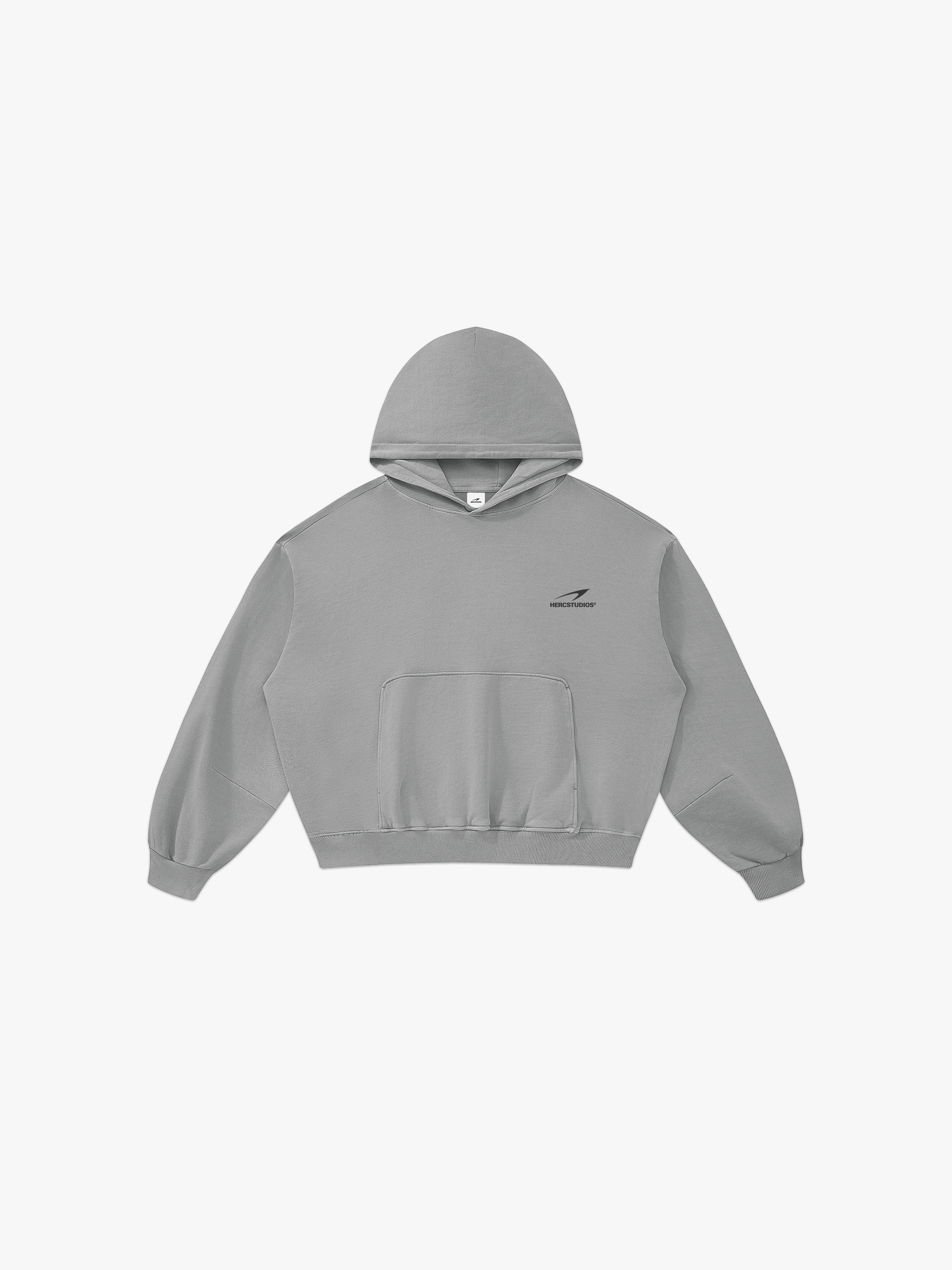 HERCSTUDIOS Boxy Hoodie - Light Grey front flat lay