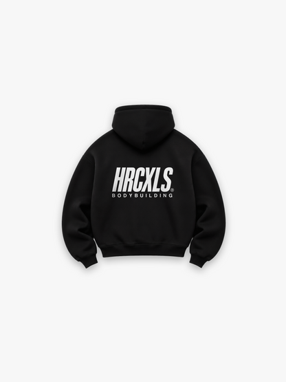 Bodybuilding Heavyweight Hoodie - Black - back print flat lay