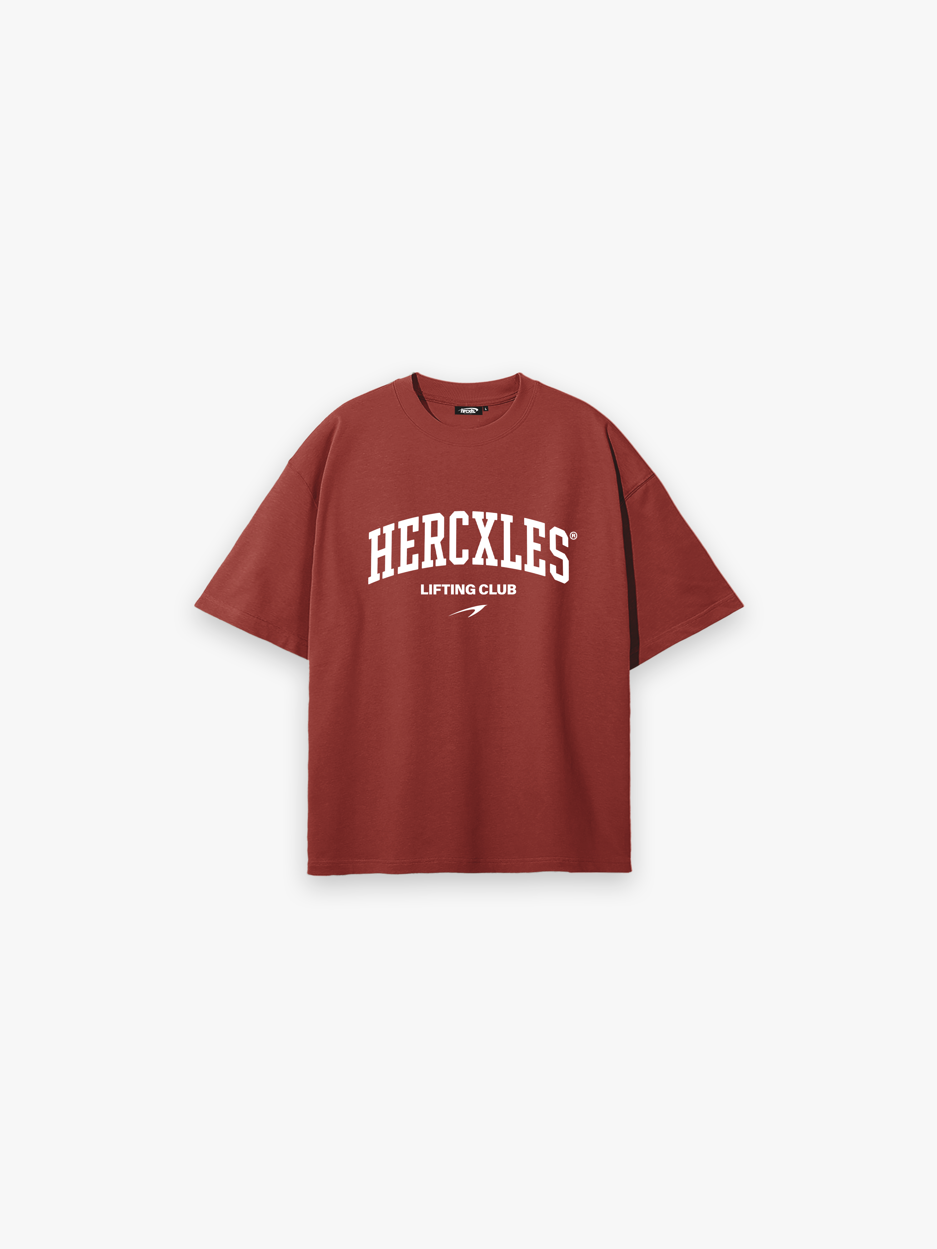 Lifting Club Oversized T-Shirt - Brick Red - white print front flat lay