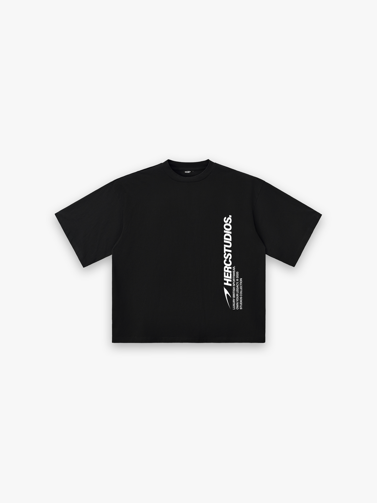 HERCSTUDIOS HUGE T-Shirt - Black / White front flat lay