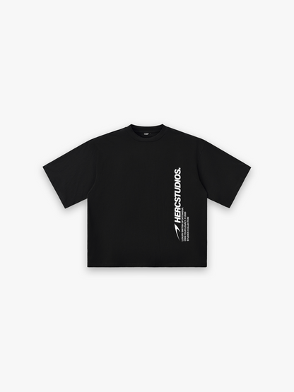 HERCSTUDIOS HUGE T-Shirt - Black / White front flat lay