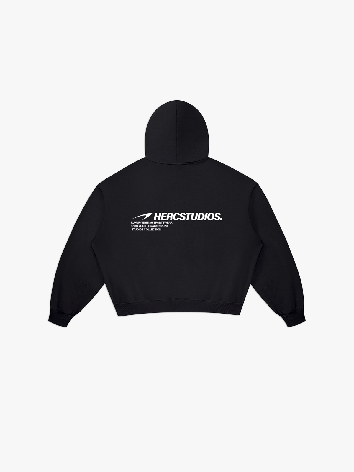 HERCSTUDIOS Vintage Wash Boxy Zip Hoodie - Black back flat lay