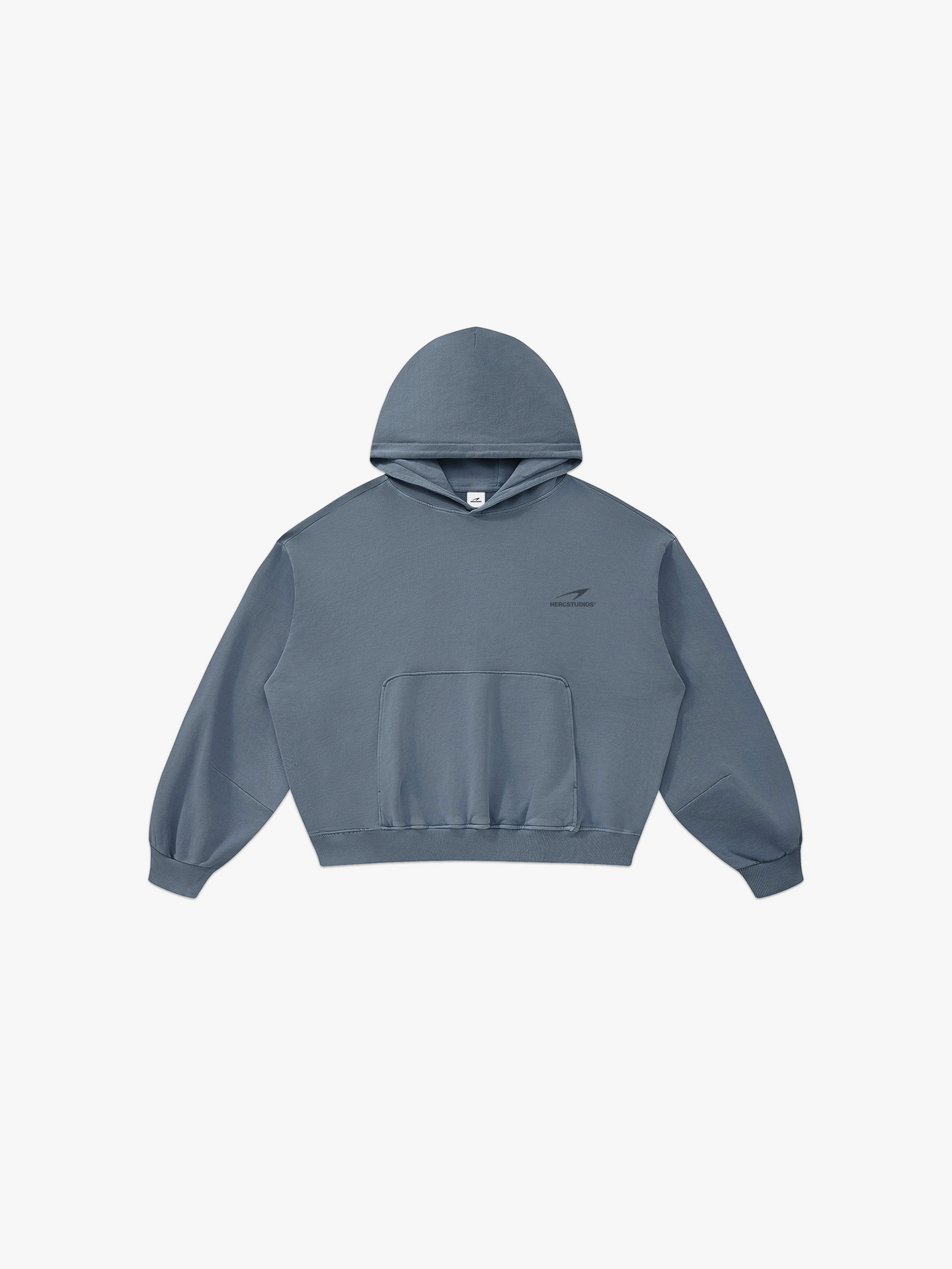HERCSTUDIOS Boxy Hoodie - Blue Grey front flat lay