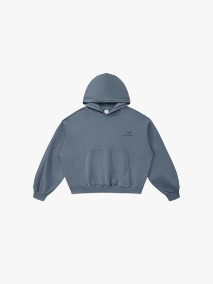 HERCSTUDIOS Boxy Hoodie - Blue Grey front flat lay