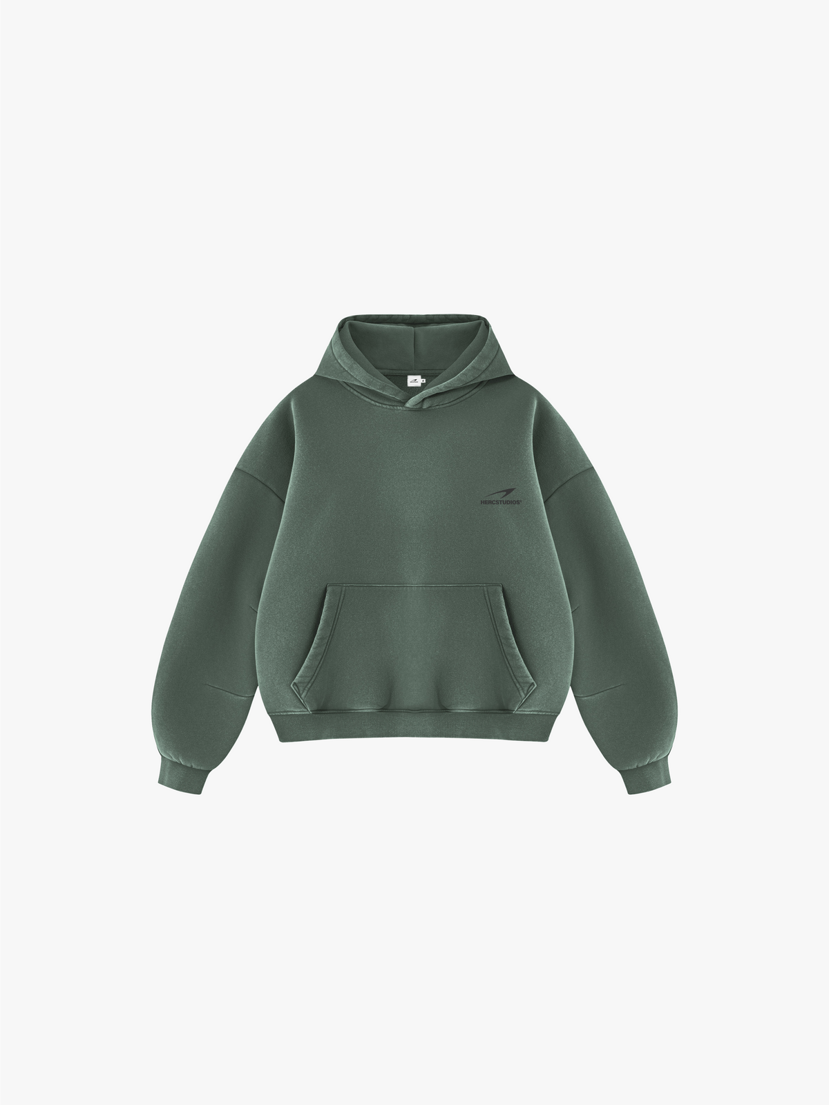 HERCSTUDIOS Vintage Fleece Boxy Hoodie - Washed Green front flat lay