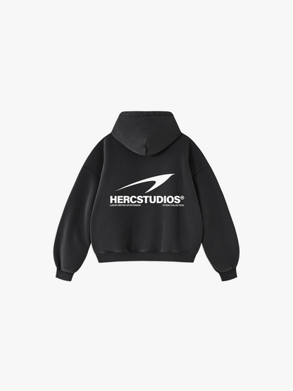 HERCSTUDIOS OVERSIZED HOODIE Black back - warehouse sale