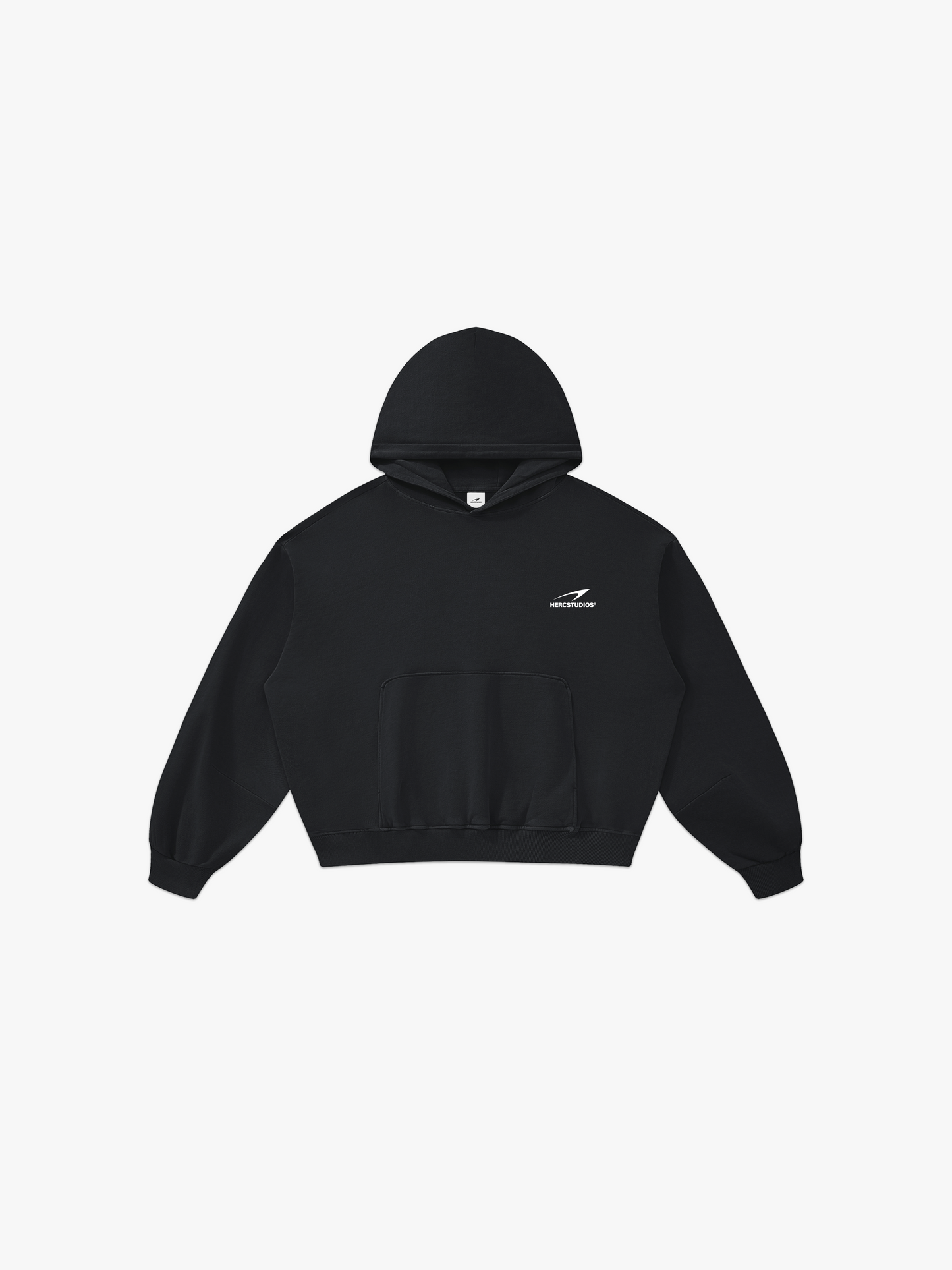 HERCSTUDIOS Boxy Hoodie - Black front flat lay