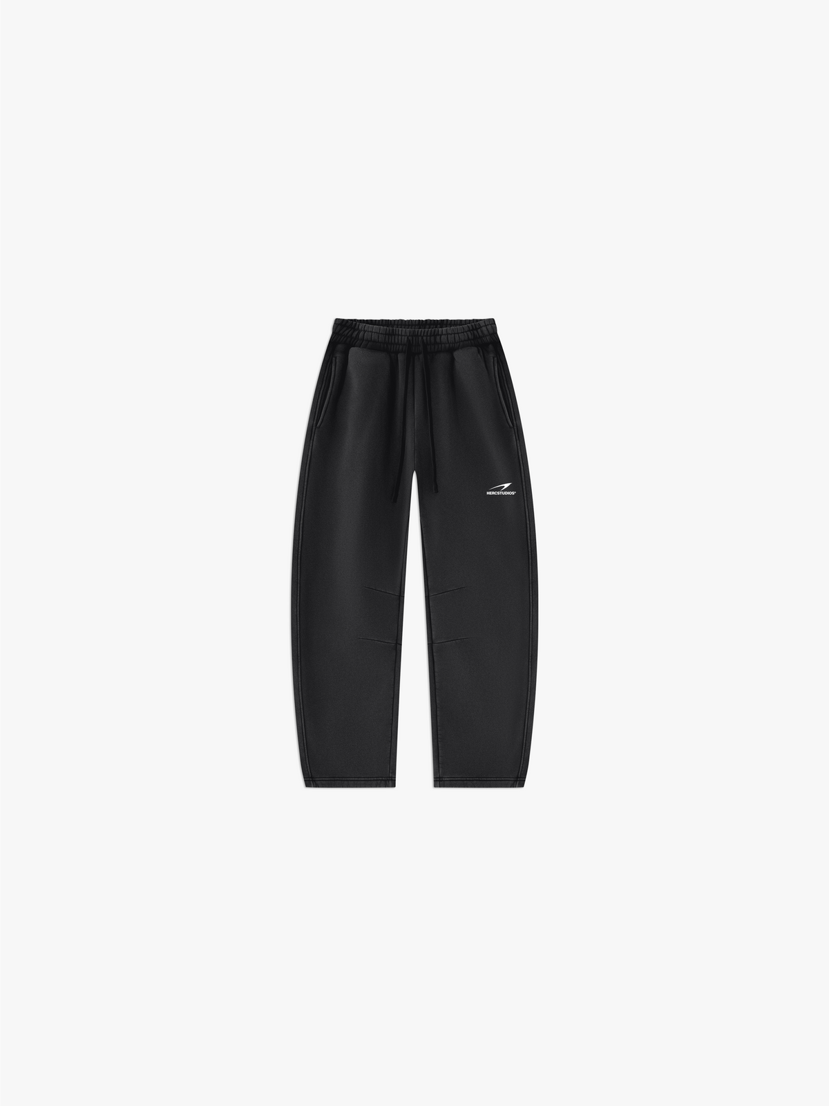 HERCSTUDIOS Vintage Fleece Barrel Leg Sweatpants - Black front flat lay