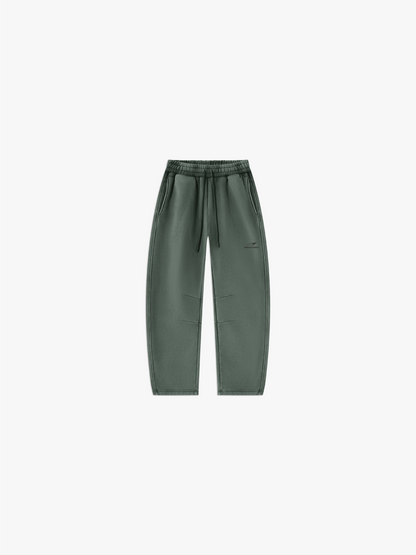 HERCSTUDIOS Vintage Fleece Barrel Leg Sweatpants - Washed Green front flat lay