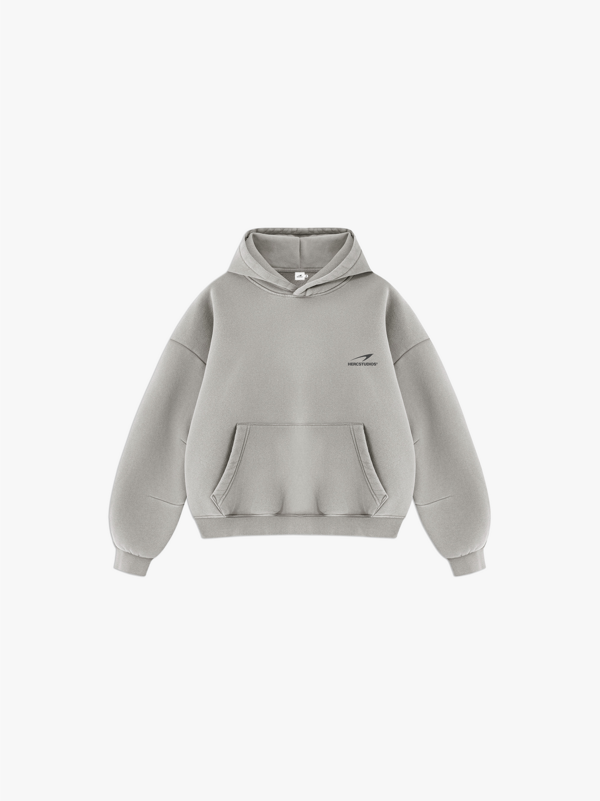 HERCSTUDIOS Vintage Fleece Boxy Hoodie - Light Grey front flat lay