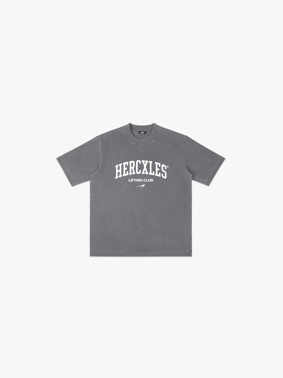 Lifting Club Vintage Oversized T-Shirt - Light Grey / White Print - white print front flat lay