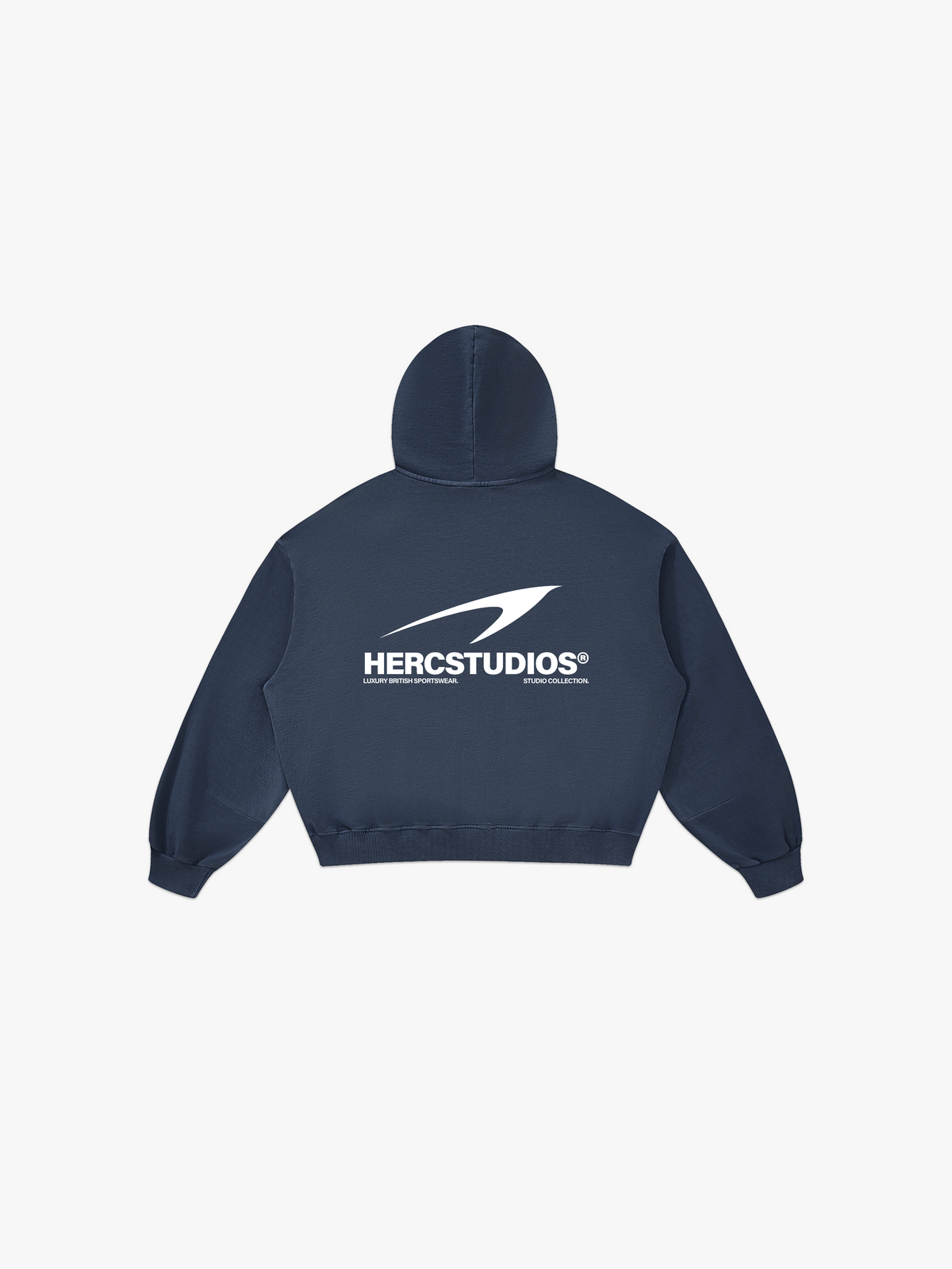 HERCSTUDIOS Boxy Hoodie - Navy back flat lay