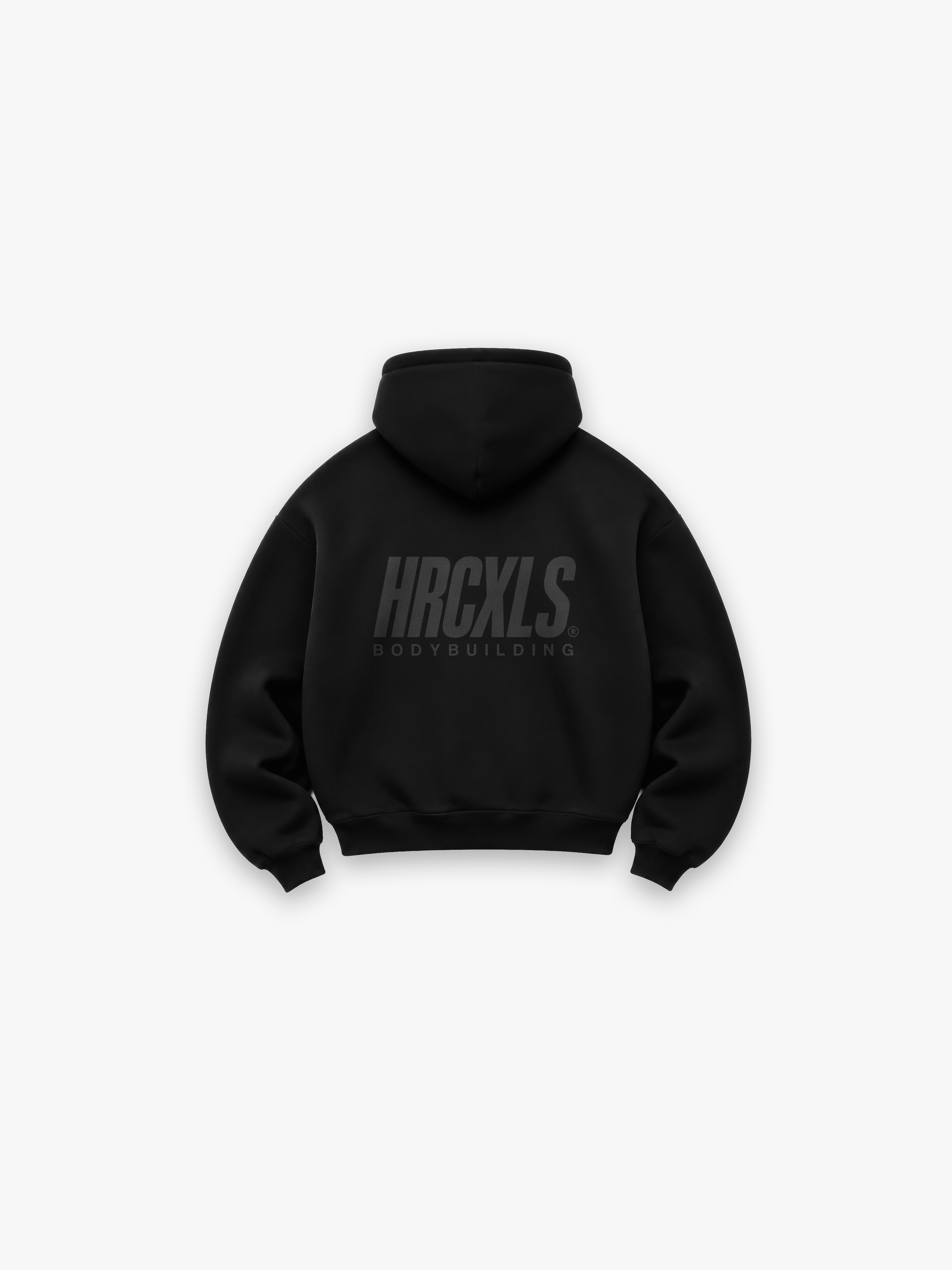 Bodybuilding Heavyweight Hoodie - Black Tonal - back print flat lay