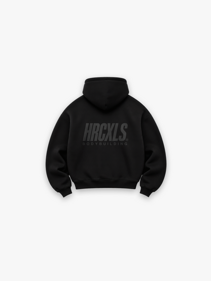 Bodybuilding Heavyweight Hoodie - Black Tonal - back print flat lay