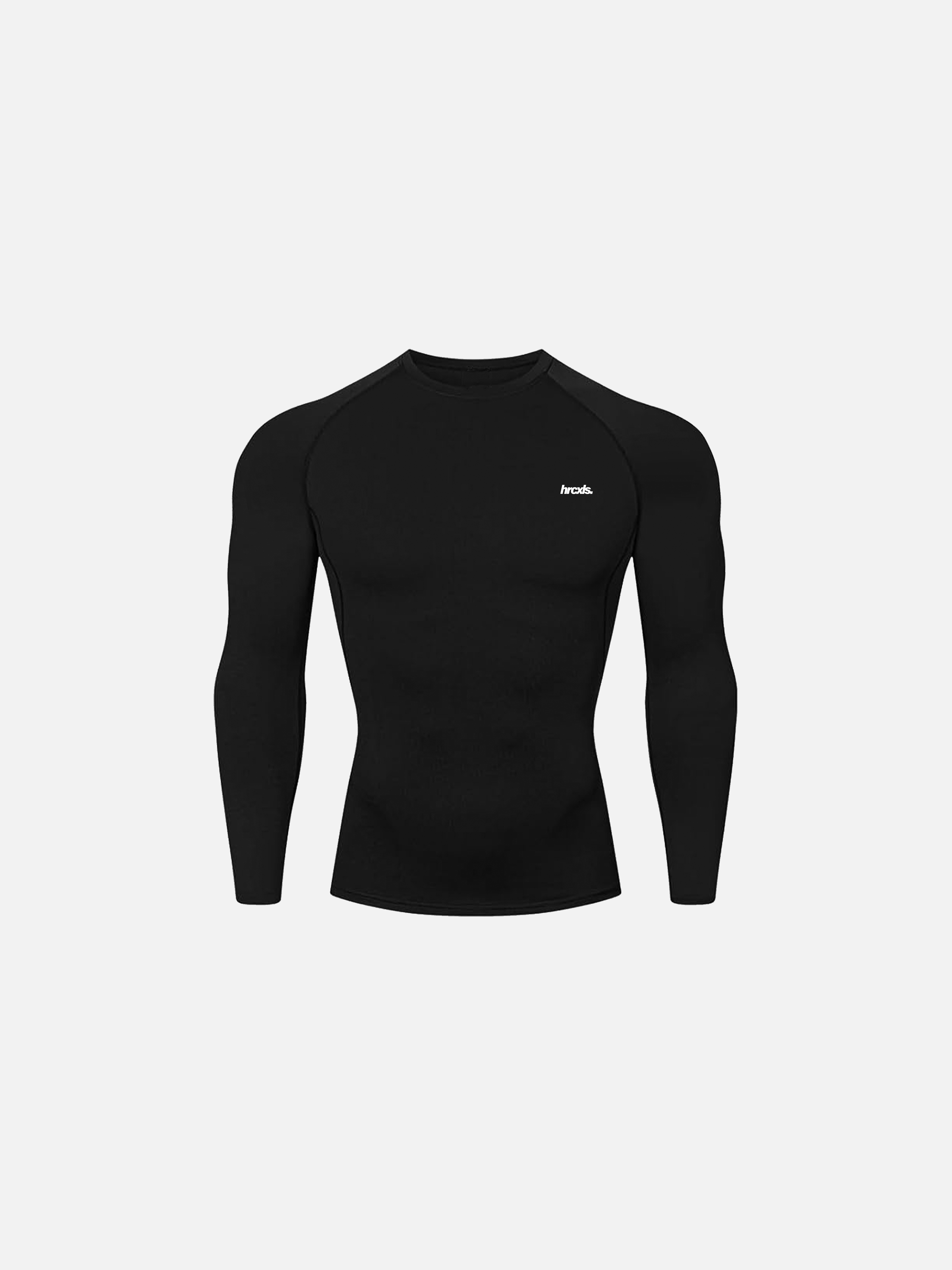 Black compression performance long sleeve t-shirt with small logo on left chest