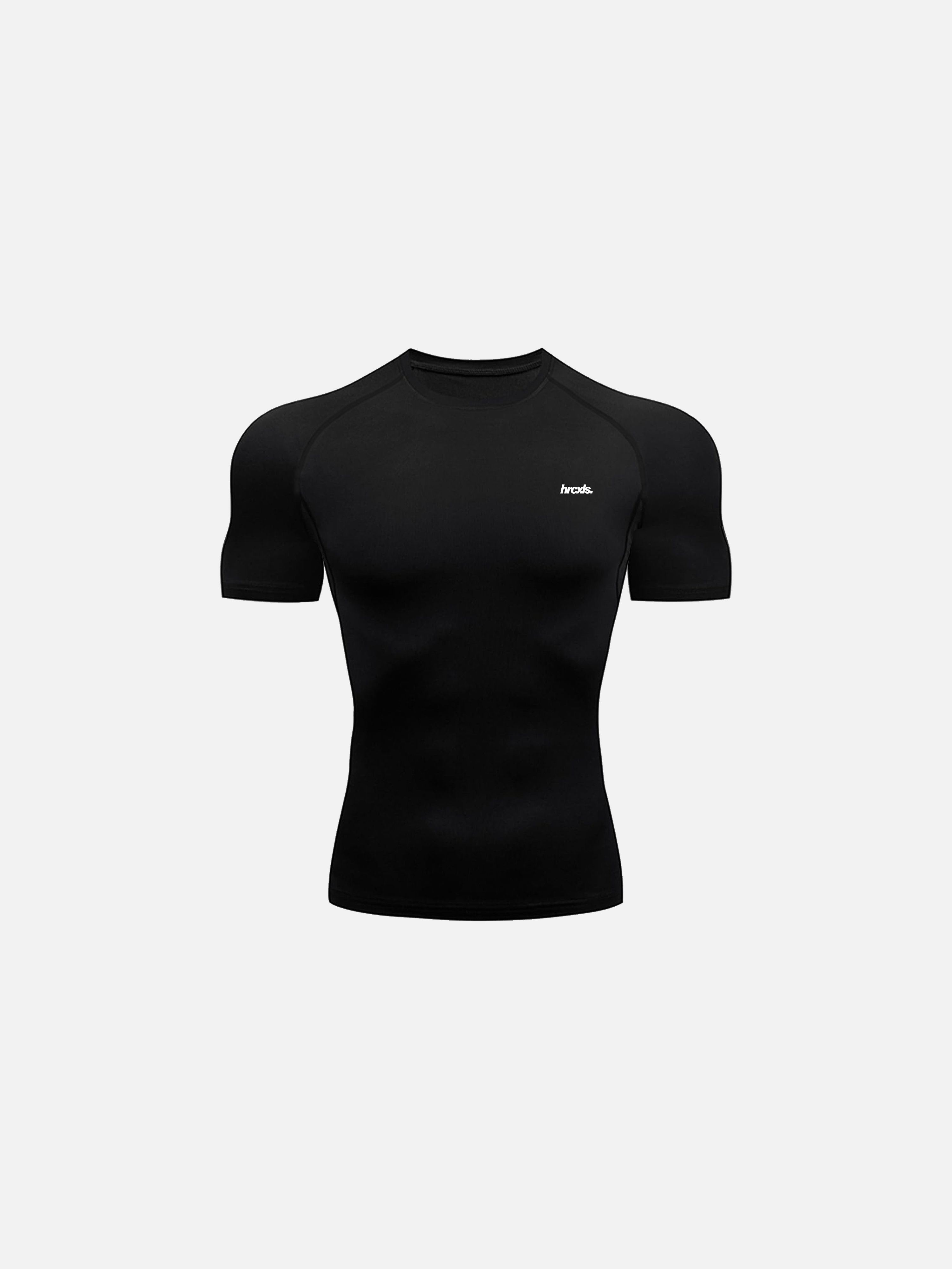 Black compression performance t-shirt with small logo on left side