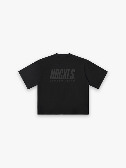 HERCXLES 2026: HRCXLS Bodybuilding Giant T-Shirt - Tonal Black back flat lay