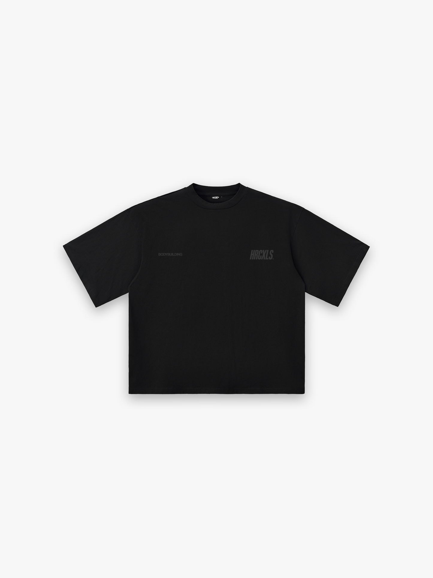 HERCXLES 2026: HRCXLS Bodybuilding Giant T-Shirt - Tonal Black front flat lay