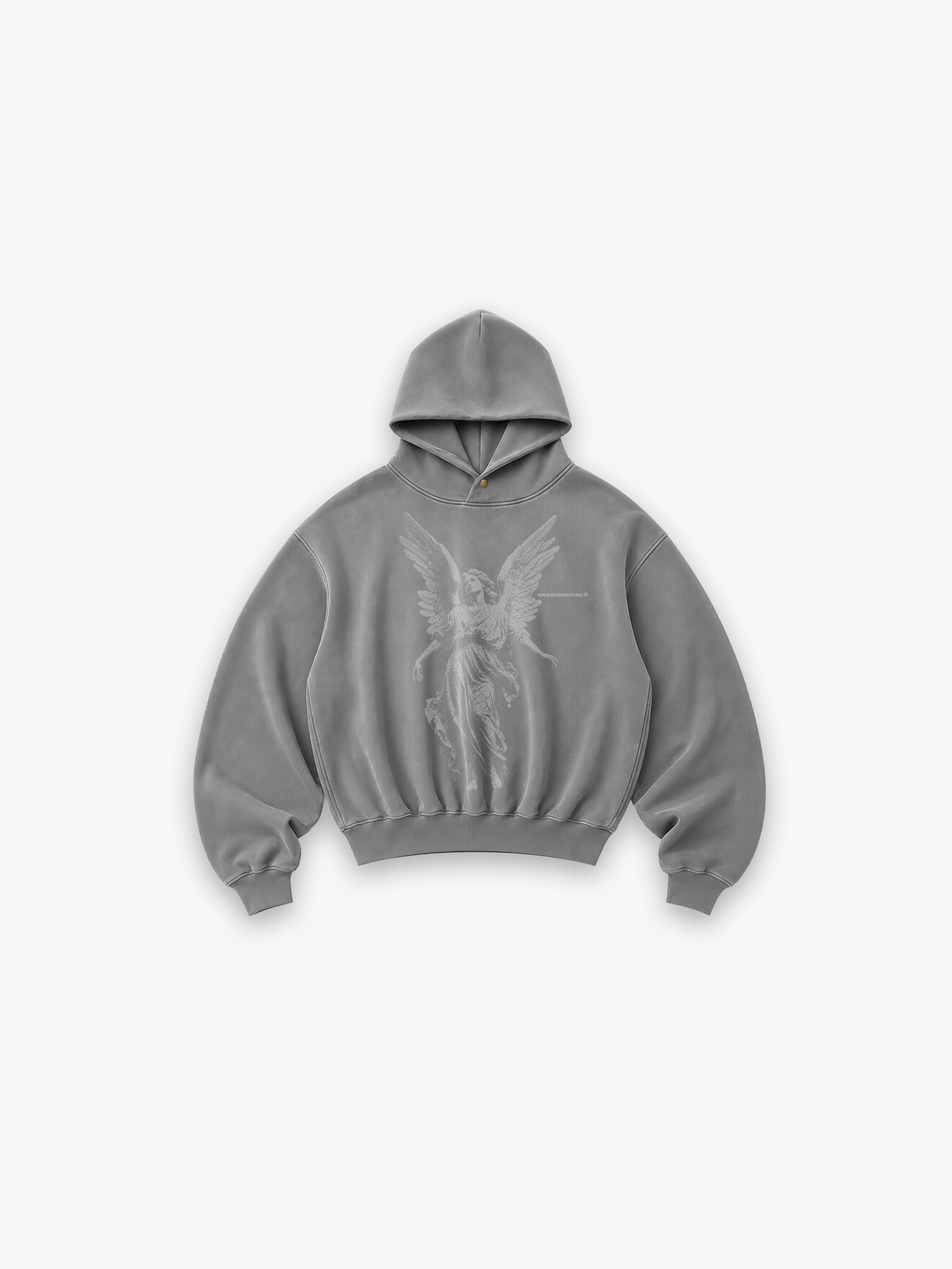 HERCXLES 2026: Angel Distressed Hoodie - Light Grey flat lay front