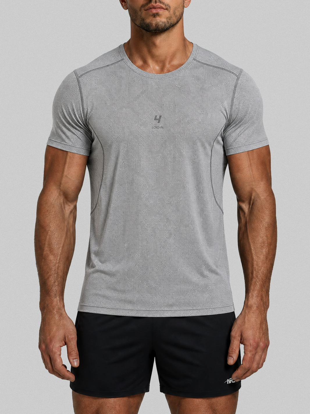 HCX feature detail: LCKD IN Fitness Tee - Grey model