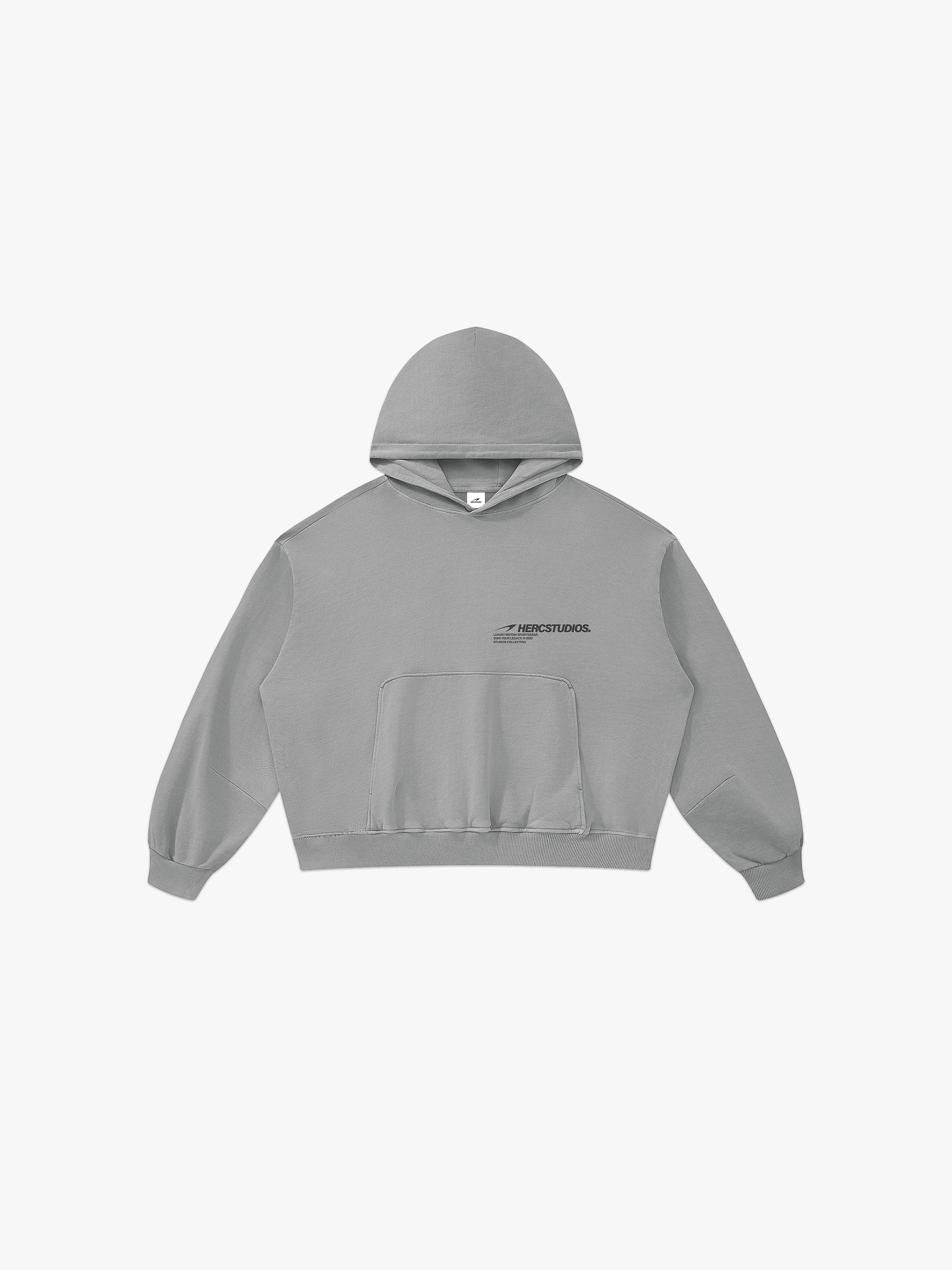 HERCSTUDIOS Boxy Hoodie - Light Grey front flat lay