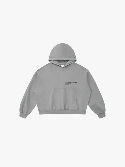 HERCSTUDIOS Boxy Hoodie - Light Grey front flat lay
