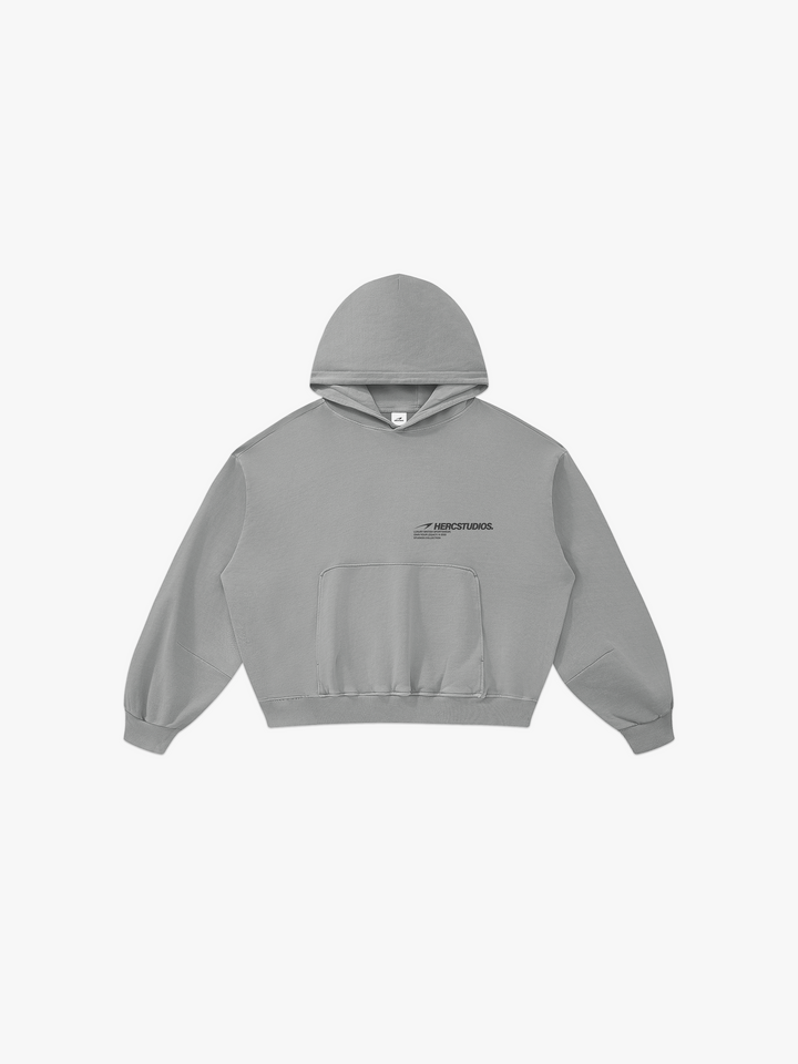 HERCSTUDIOS Boxy Hoodie - Light Grey front flat lay