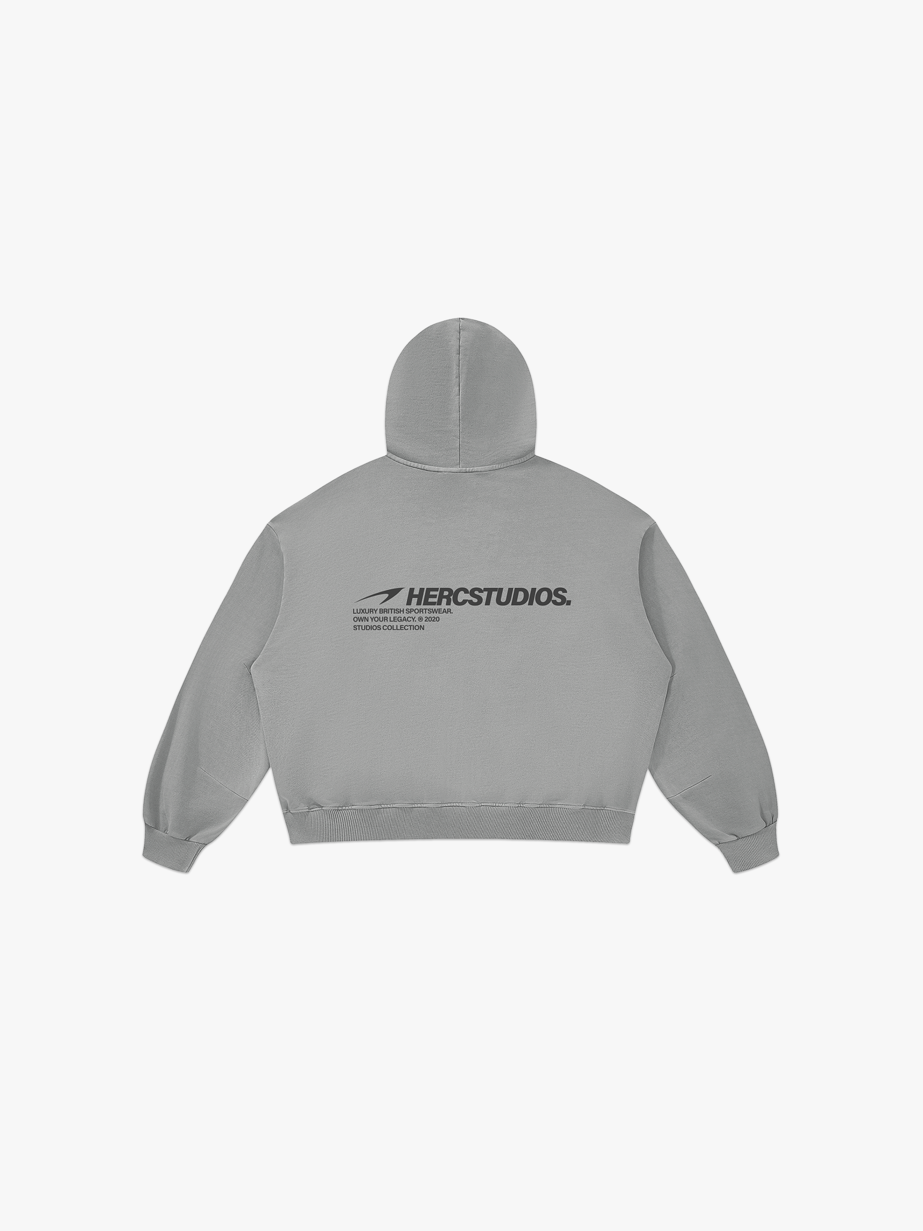 HERCSTUDIOS Boxy Hoodie - Light Grey back flat lay