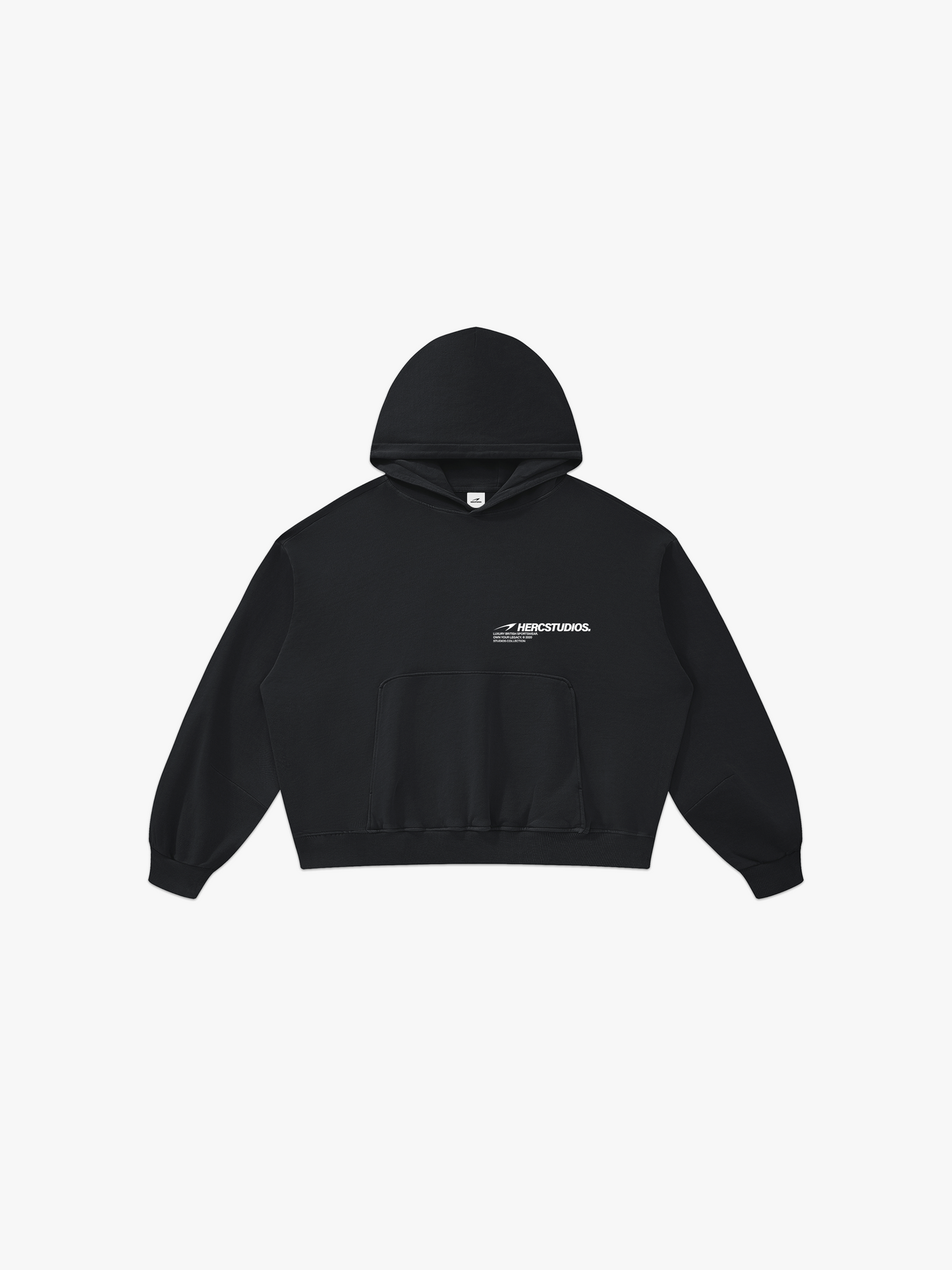 HERCSTUDIOS Boxy Hoodie - Black front flat lay