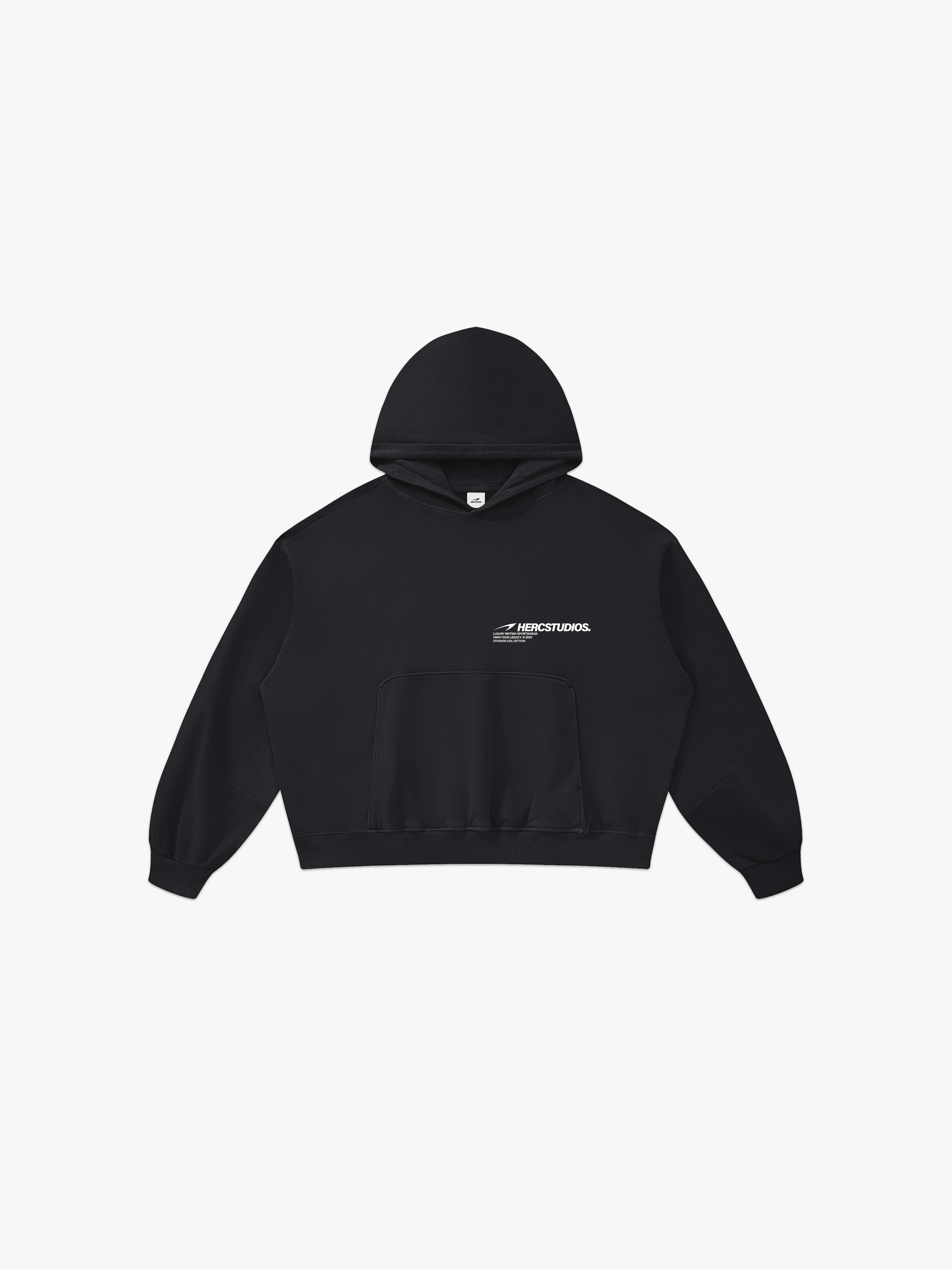 HERCSTUDIOS Boxy Hoodie - Black front flat lay