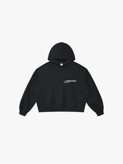 HERCSTUDIOS Boxy Hoodie - Black front flat lay