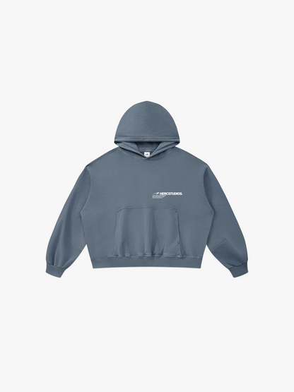 HERCSTUDIOS Boxy Hoodie - Blue Grey front flat lay