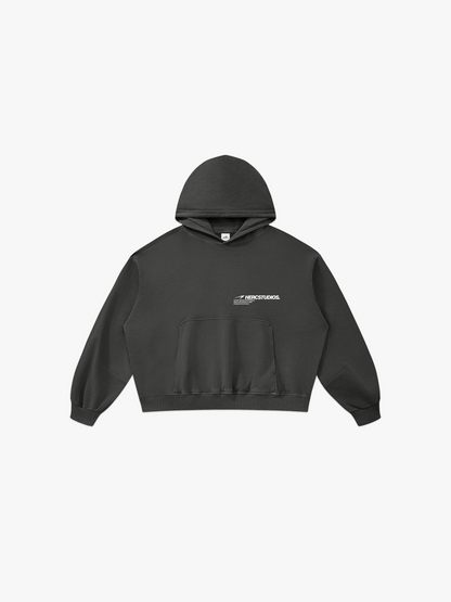 HERCSTUDIOS Boxy Hoodie - Dark Grey front flat lay