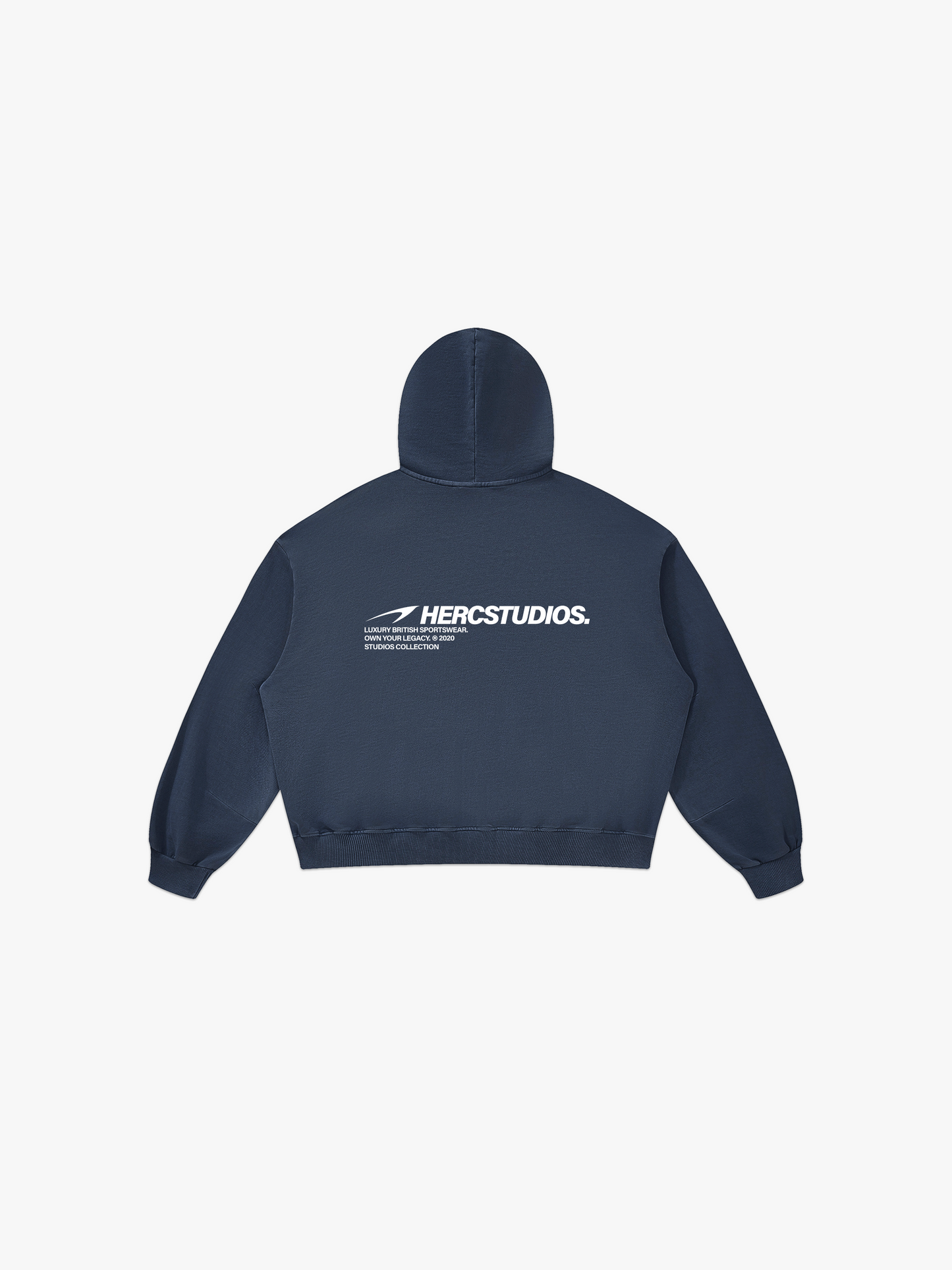 HERCSTUDIOS Boxy Hoodie - Navy back flat lay