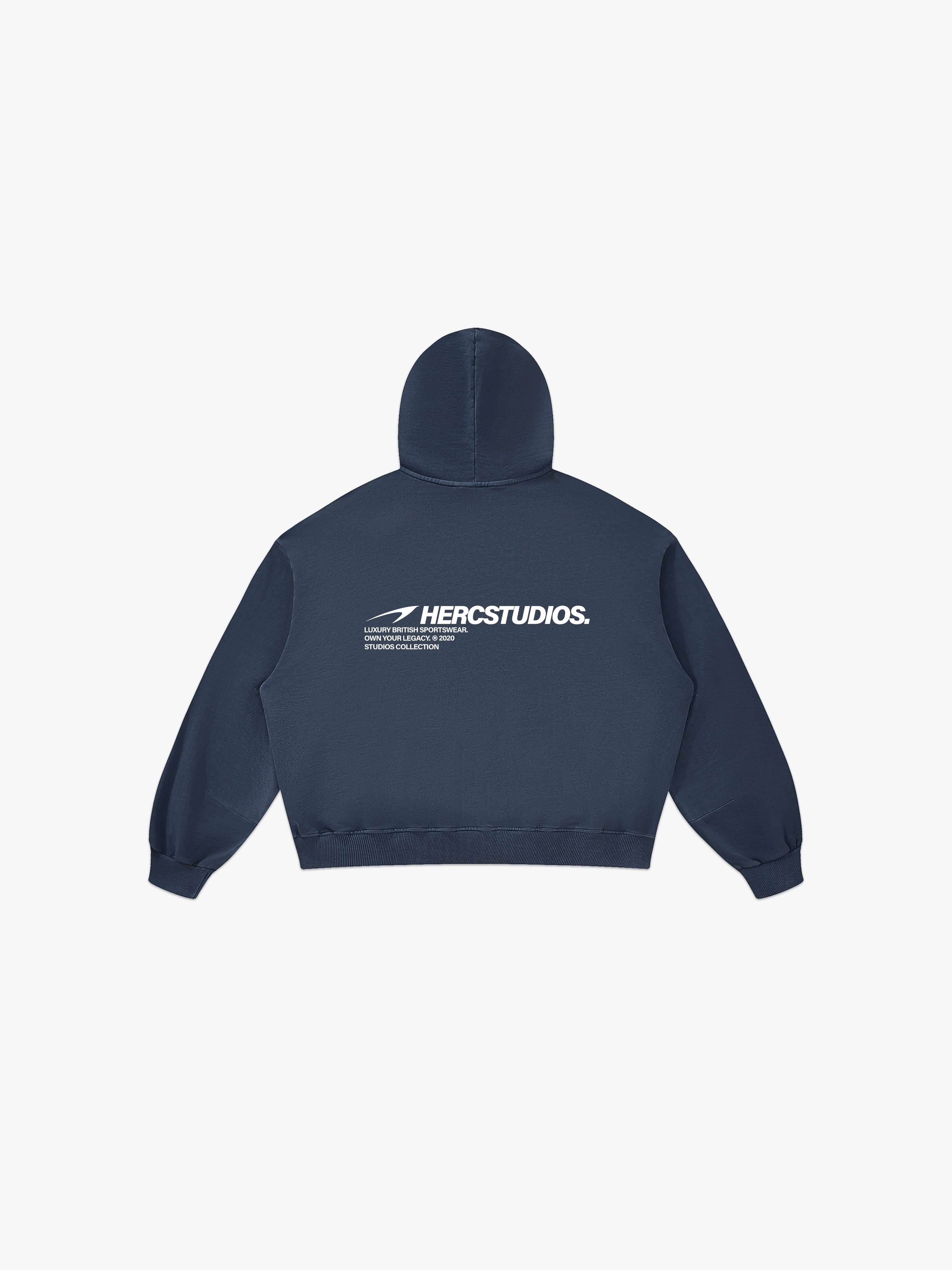 HERCSTUDIOS Boxy Hoodie - Navy back flat lay