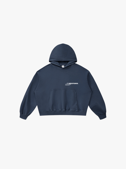 HERCSTUDIOS Boxy Hoodie - Navy front flat lay