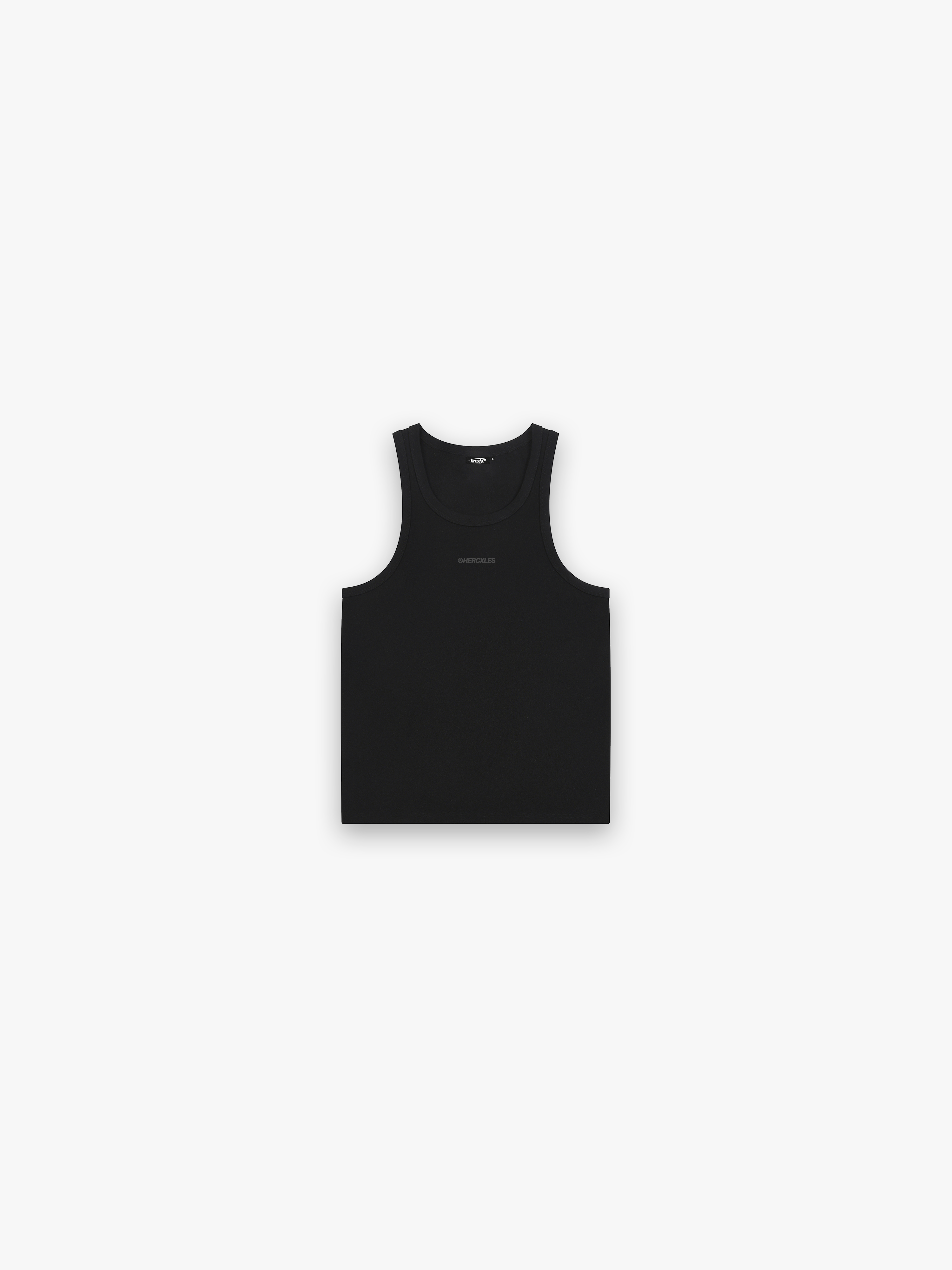 HERCXLES Tank Top - Black front flatlay tonal logo