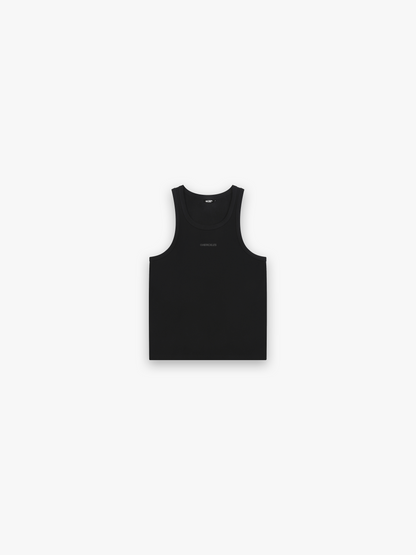 HERCXLES Tank Top - Black front flatlay tonal logo