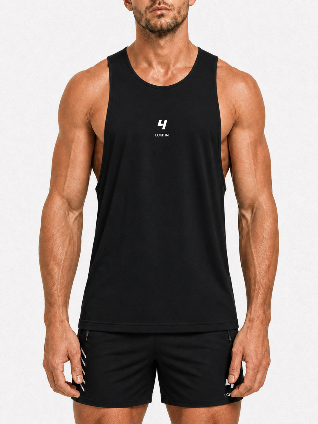 HCX feature detail: LCKD IN Cut Off - Black racerback model