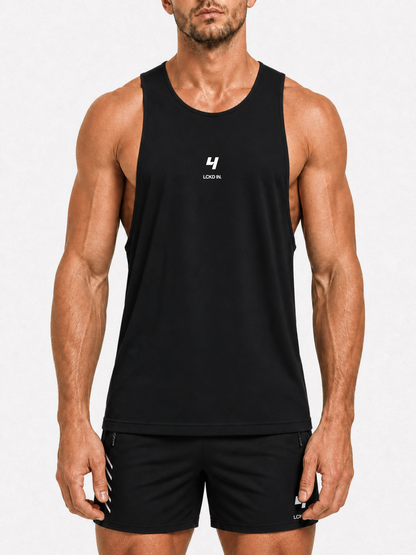 HCX feature detail: LCKD IN Cut Off - Black racerback model