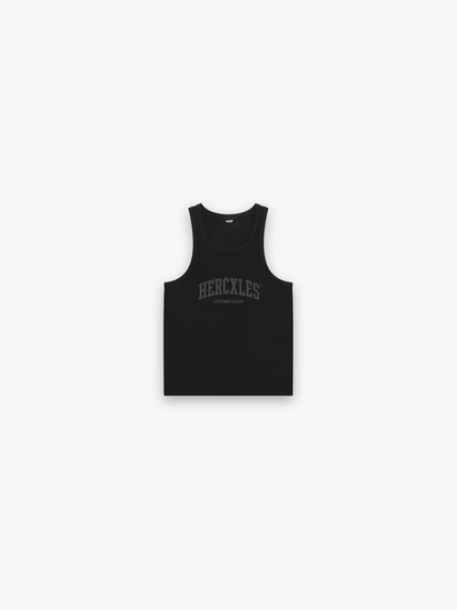 HERCXLES Lifting Club Performance Tank Top - Black tank front flatlay