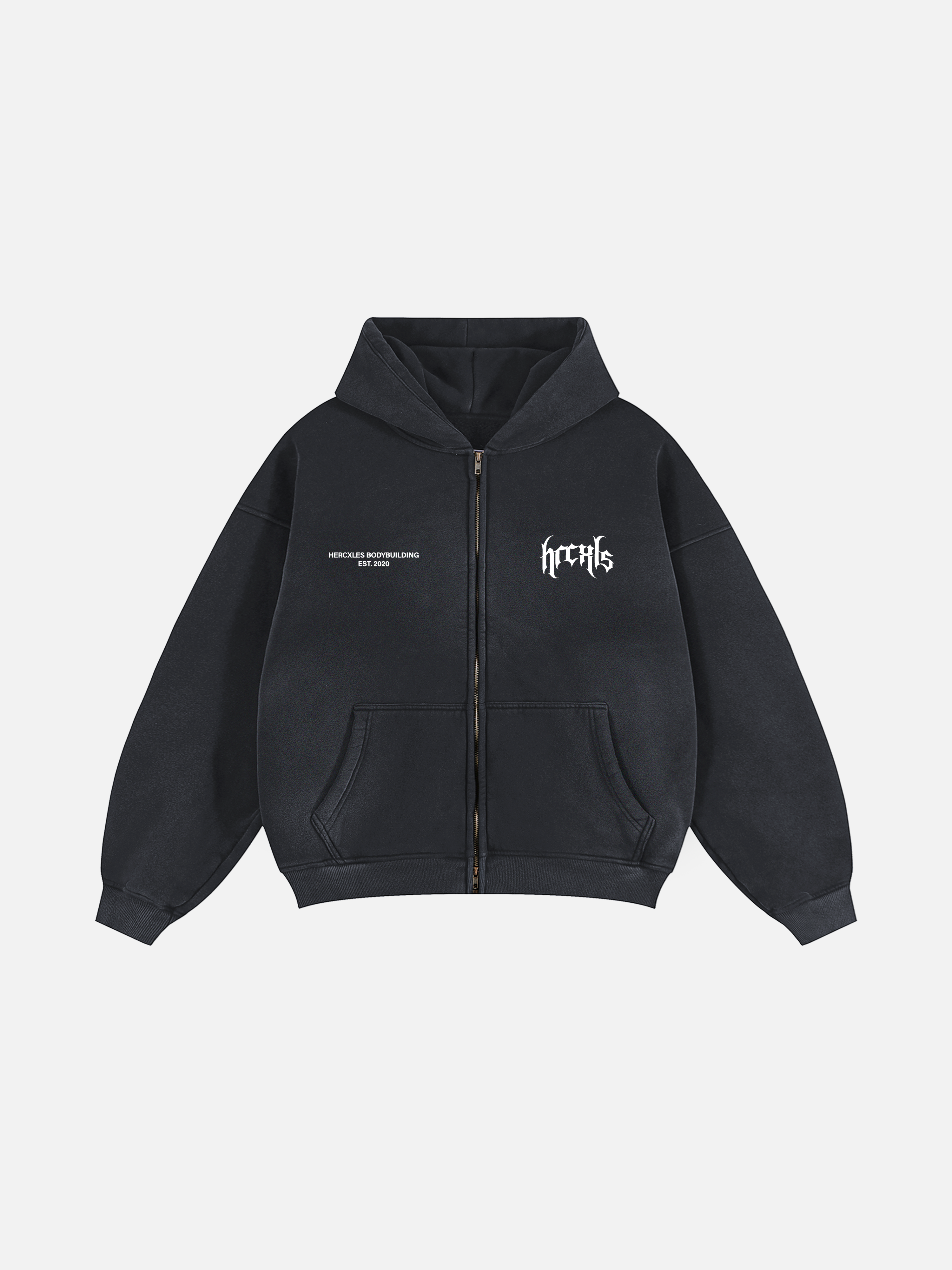 Gothic faded oversized zip-up hoodie